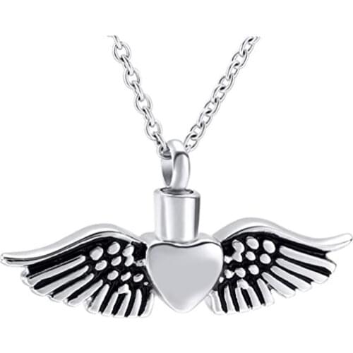 Angel Wings Memorial Urn Necklace Cremation Stainless Steel Heart Pendant Jewelry Ashes Keepsake