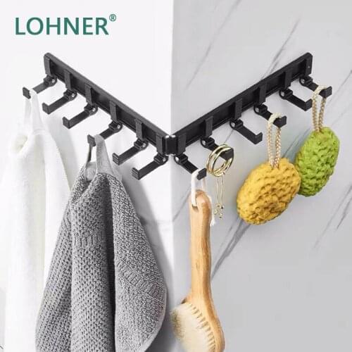 Lohner Alumimum Hook Bathroom Hanger Storage Wall Towel Row Hole-Free Handdoek Haak Haakjes Ganchos Crochet Salle De Bain Pared