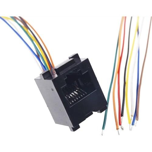 10 pcs 641D RJ45 Modular Connector 8P8C Socket Female 8x20 Crimp Wire 8 Cores 20 cm Length Black Insulator Network Connector