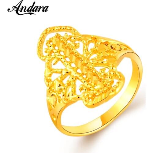 Latest New Arrival Ethiopian Wedding Bridal Ring 24k Gold Color Fashion Jewellry Engagement Ring Women Girls JR096