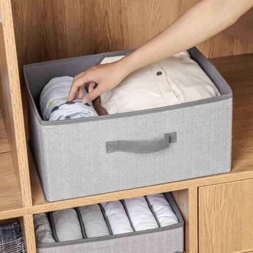 Sundries Organizer New Non-woven Fabric Linen Storage Box with Lid Collapsible Clothes Socks Toy Snacks Cosmetics Storage Basket
