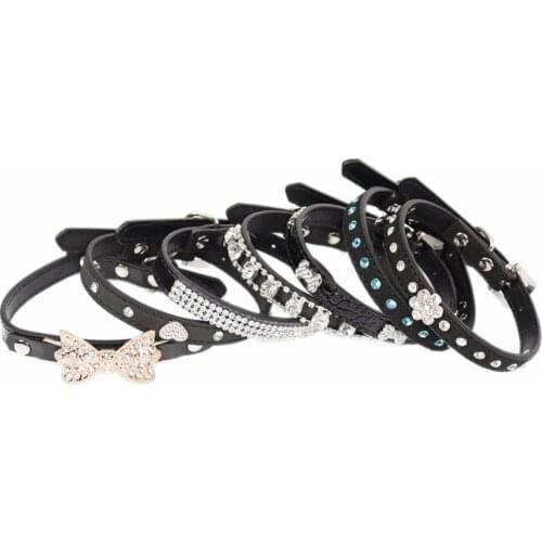 PipiFren Black Small Cats Collars Kitten Breakaway Necklace Accessories Rhinestone For Leash Pet Dogs Collar halsband chaton