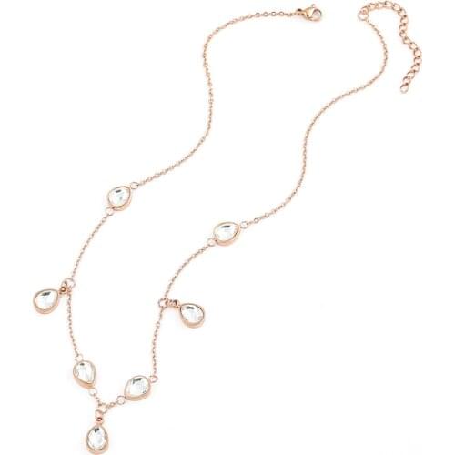 Mavis Hare 7pcs TEARDROP Necklace Stainless Steel water drop Crystal Chain Necklace as Christmas Gift