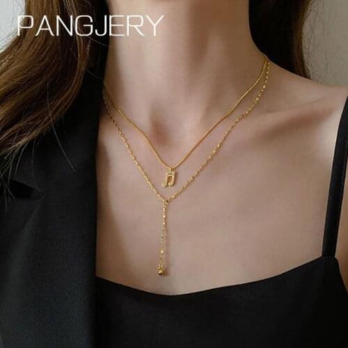 PANGJERY 925 Sterling Silver Double Layer Necklaces for Women Fashion Gold Round Beads Pendant Music Notes Wedding Jewelry Gifts