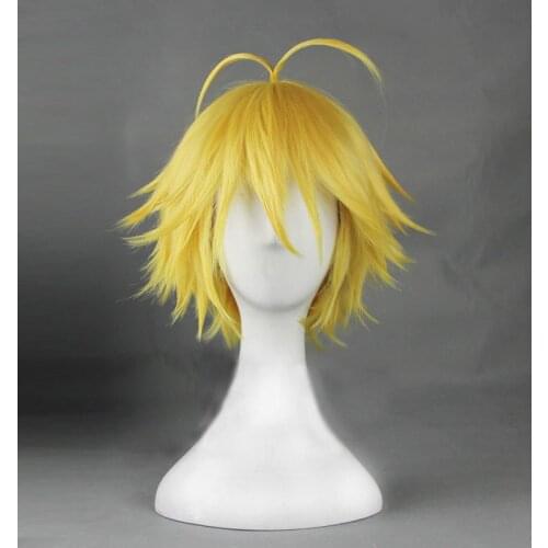Anime The Seven Deadly Sins Meliodas Cosplay Wigs Short Golden Heat Resistant Synthetic Hair Wig + Wig Cap