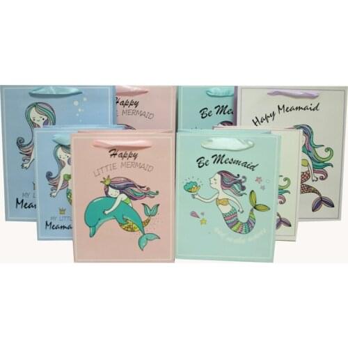 CHENN12 Pack Mermaid Gift Bags Goodie Bag Glitter Treat Paper Bags for Kids Girls Mermaid Themed Birthday Party