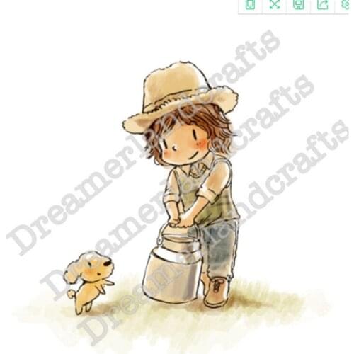 10x6 Boy is lifting water Transparent Clear Stamps Silicone Seals for DIY scrapbooking photo album Card Making