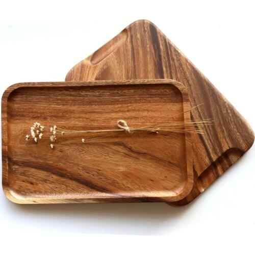 Rubber Wood Fruit Dishes Saucer Dessert Dinner Bread Wood Pan Plate Storage Tea Tray
