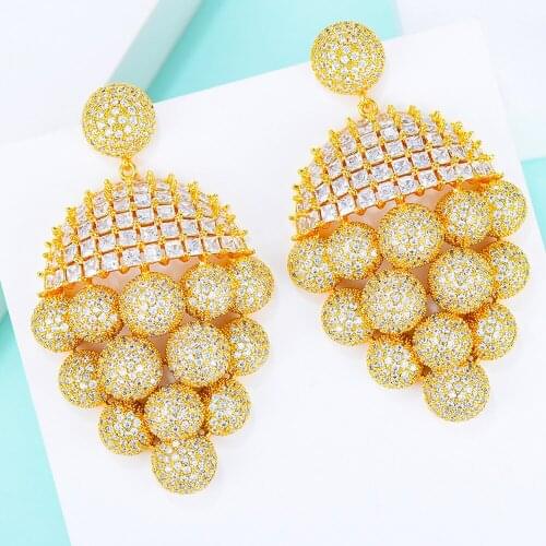 Morocco Dubai Europe Design Luxury Earrings Female Cubic Zirconia Shiny Charm Earrings For Women Wedding Daily Party