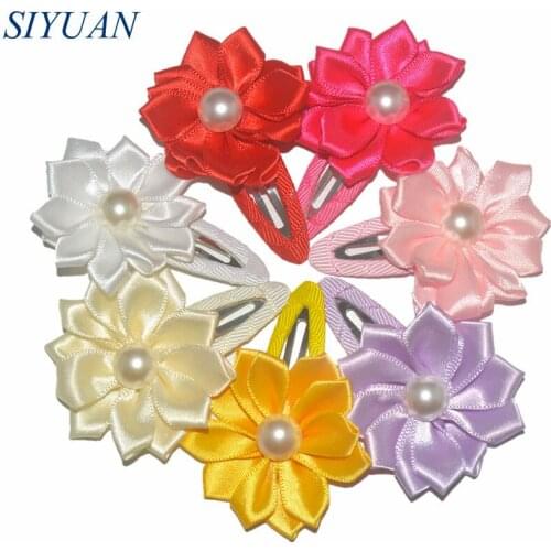 20pcs/lot 5.0cm 12-petal Ribbon Satin Flowers with Snap Clips Girl Lovely Hairpins Chic Hair Accessories H0421