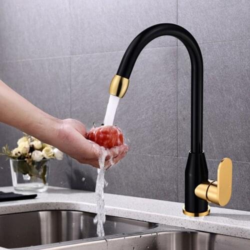 Kitchen Faucet Space Aluminum Gold Single Handle Hot and Cold Water Vessel Sink Basin Mixer Tap 360 Degree Rotation Water Faucet