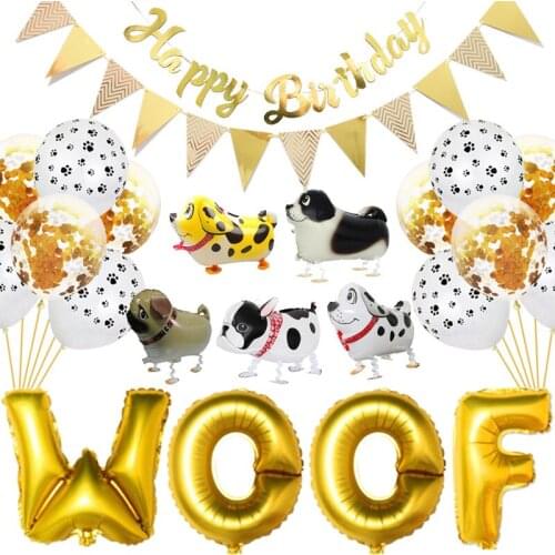 Dog Birthday Balloons WOOF Letter Balloon Pet Products Birthday Hat Rose Gold Party Supplies Animal Safari Party Decor