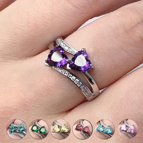 Modyle Stylish Female Rings Silver-plated Double Heart-Shaped Cubic Zircons Wedding Ring For Women Girls Nice Gift For Birthday