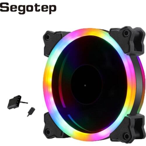 Segotep PC Case Fan RGB 4pin+3pin PC Cooling Fan 120mm Dual Halo RGB lights not adjustable fans can connect by 4pin