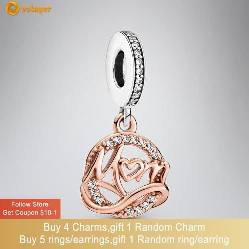 Volayer 925 Sterling Silver Two-tone Mum Dangle Charm fit Original Pandora Bracelets for Women DIY Jewelry