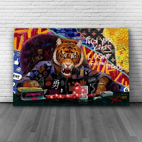 Fierce tiger pop art does not follow the trend poster printing canvas painting abstract wall painting living room home decoratio