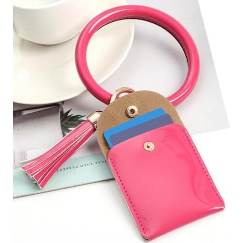 Bright Faux Leather Women Mini Purse Tassel Solid Color Key Chain Coin Pouch Coin Purses