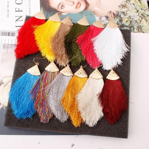 YGLCJ Fashion Big Handmade Tassel Earrings 2020 Fashion Bohemian Black Red 11 Color Long Pendant Retro Tassel Earrings Ladies