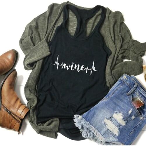 Funny Women Raceback Alcohol Drinking Workout Tops Tanks Female Wine Heartbeat Tank