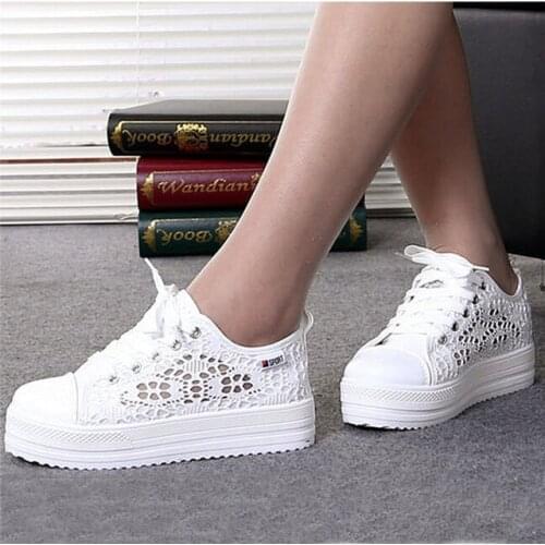 Women shoes 2020 fashion cutouts lace canvas hollow breathable platform flat shoes woman sneakers summer casual white shoes fgb5