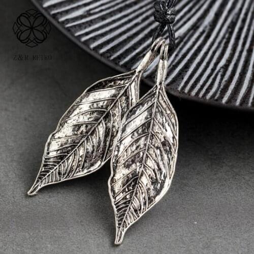 Long Necklace For Women Plant Jewelry Leaf Pendants Vintage Rope Chain Lady Accessories Handmade Female Suspension Decoration