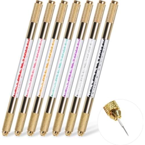 Golden Manual Double Crystal Acrylic Tattoo Pen fog needles Microblading Permanent makeup Eyebrow tool For Flat or Round Needles