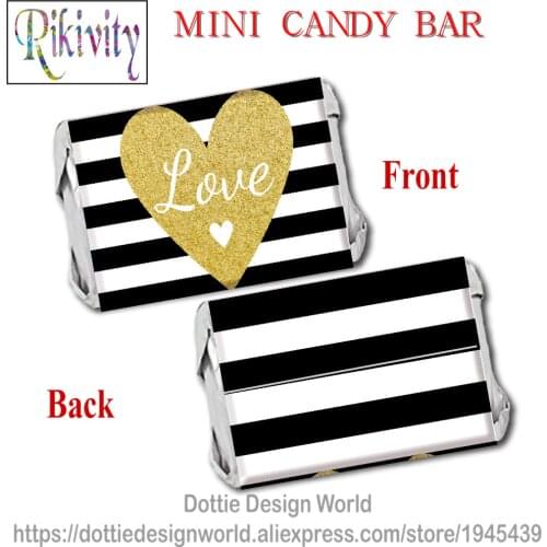 Gold Black Wedding Mini Candy Bar Wrapper Stickers Chocolate Hershey Wine Water bottle Label Engagement party favors decoration