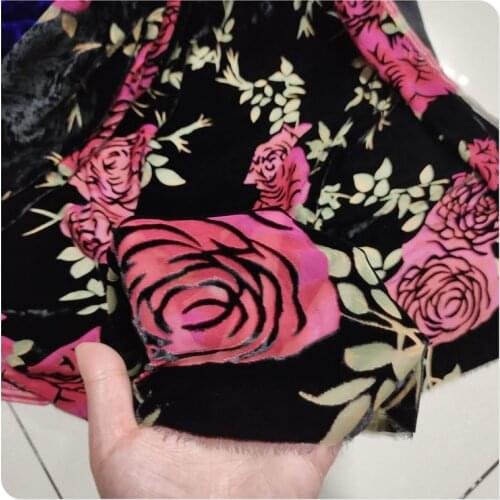 1 meter rose flower Hollow-out Mulberry Silk Bottom Cotton Velvet Dress Shirt Shawl Clothing Fabric