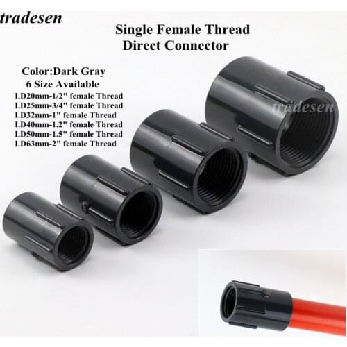 1Pc Dark Gray PVC Pipe 1/2" To 2" Female Thread Straight Connector Watering Tube Adapter Aquarium Fish Tank Socket Joint Fitting