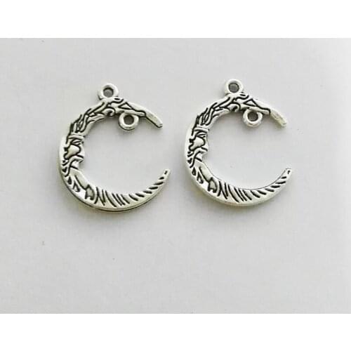 10pcs 26x22mm Moon Face Chams Antique Silver Color Tone Pendant Diy Earring Handmade Findings Jewelry Making Supplies Wholesale