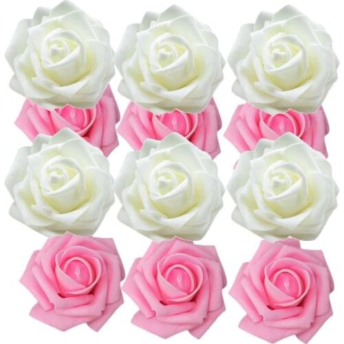 100x DIY Real Touch Rose Heads Artificial Flower No Stem ~Pink &White