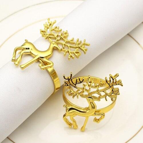 6Pcs Gold Elk Napkin Rings For Place Settings Alloy Deer Christmas Holiday Wedding Napkin Rings Dining Table Setting Decoration