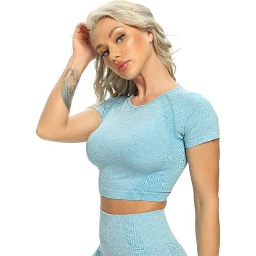 Seamless Yoga Tops Fitness Women Workout Sportswear Short Sleeve Crop Top Yoga Shirt Gym Running Sport Cycling T-shirts 2021 Hot