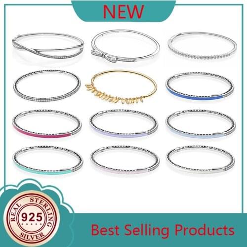 Sparkling Bow Entwined Radiant Hearts Twinkling Forever Bangle Fit Pan Bracelet 925 Sterling Silver