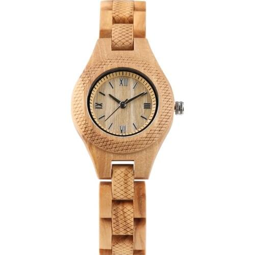 Women Watch Charming Quartz Wooden Watch Roman Numerals Dial Watches for Female Folding Clasp Wooden Wristwatch