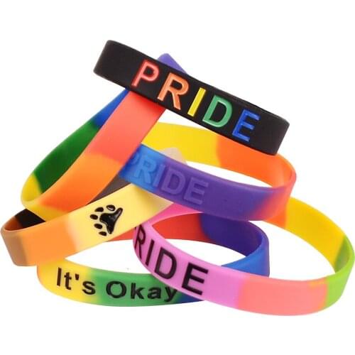 Black Silicone Bracelet Rainbow Color Letter 'PRIDE' Fashion LGBT Jewelry Adjustable Size Women Men Bangle Gay Lesbian Bileklik