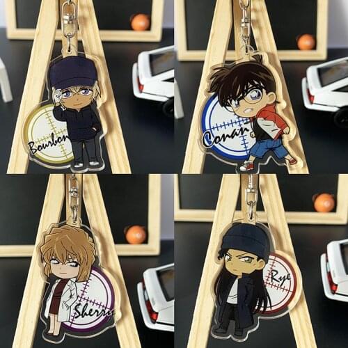 Detective Conan Anime Keychain Cute Anita Hailey Conan Edogawa Figures Acrylic Key Chain Bag Charm Kids Jewelry Fans Collection
