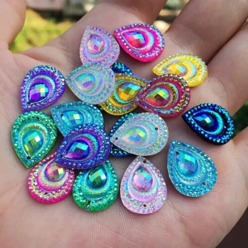 DIY 200pcs AB Resin Peacock eye Drop shaped Rhinestone wedding Decoration 2 hole Resin crystal Strass-B25*5