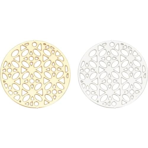 DoreenBeads Fashion Iron Based Alloy Filigree Stamping Connectors Round Silver Color Gold Flower DIY Charms 20mm Dia, 10 PCs