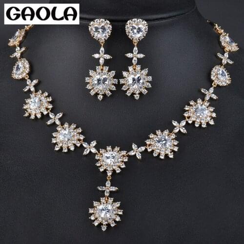 GAOLA Silver Color Crystal Flower Jewelry Sets Fashion 2016 African Necklace and Earring Set for Women GLDTN0101