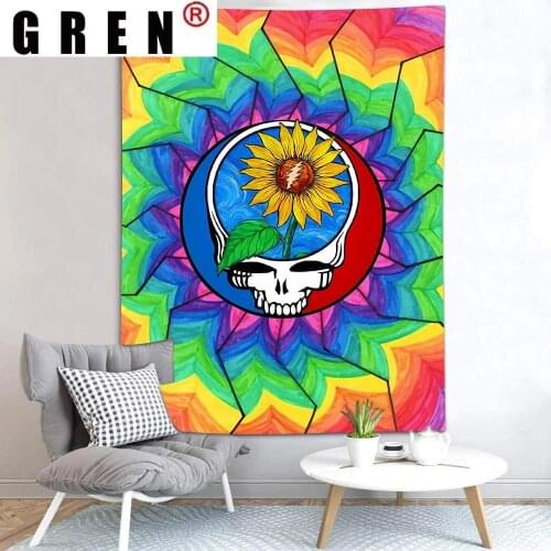 GREN Tapestry Skull Flower Geometric Abstraction Color Art Wall Hanging Backdrop Background Living Room Bedroom Home Decor