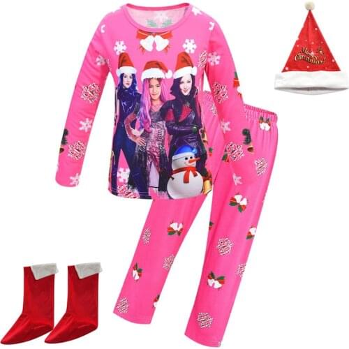 Descendants 3 Kids pajama Baby girls Sleepwear mal evie Carlos Cartoon Long Sleeve Xmas Clothing Set Christmas costumes for girl