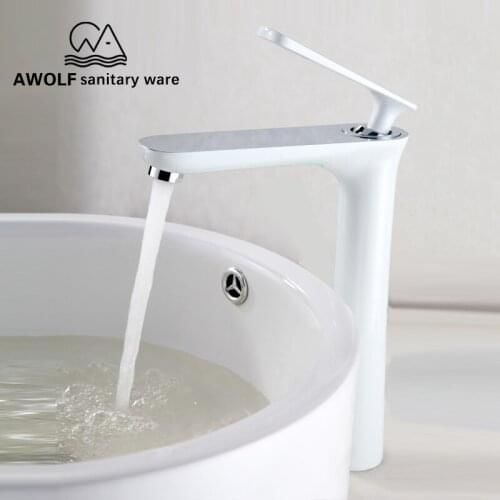 Basin Faucet Solid Brass Wash Mixer Standing Taps Hot Cold Switch Deck Mounted Bathroom Sink Faucet Chrome Black White ML8012