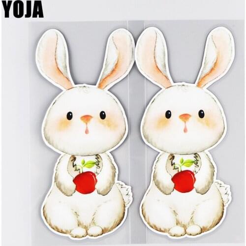 YOJA 7.4×17.1CM Cute Rabbit Holding Apple Creative Vinyl Car Stickers Decals Fashion Decoration Accessories 19B-0111