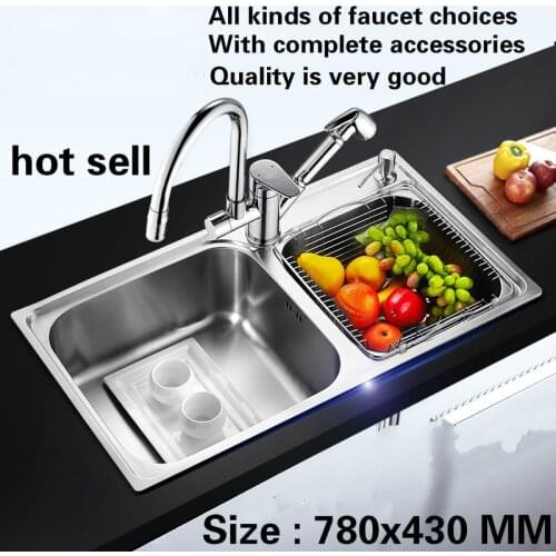 Free shipping Hot sell kitchen sink 1 mm thick food grade 304 stainless steel normal double groove 780x430 MM