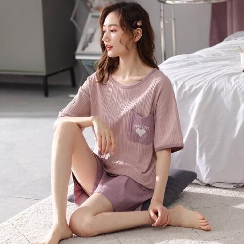 Summer Women Pajamas Set Large Size Loose Sleepwear Short Sleeve T-Shirt Leisure Shorts Home Elastic Drawstring Pants Nightwear