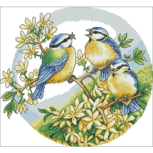 Magazine-Mama Bird Feeding Insects Needlework,For Embroidery,DIY 14CT Unprinted Arts Cross stitch kits Set Cross-Stitching