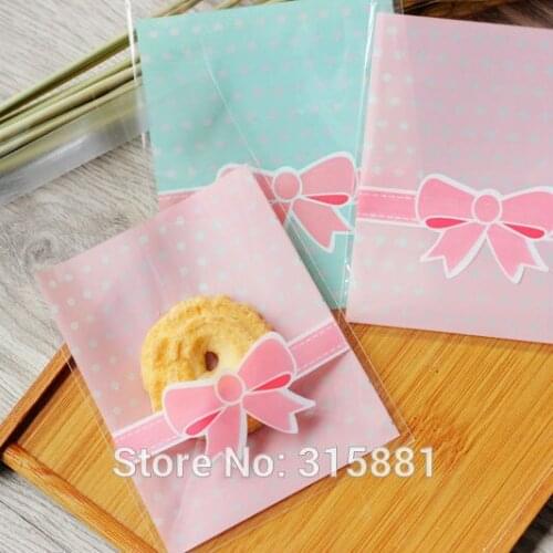 Small Accessories Cellophane Favor Gift Mini Bags, Self Seal Party Packaging, "pink and blue bowknot Print" 100pcs/lot