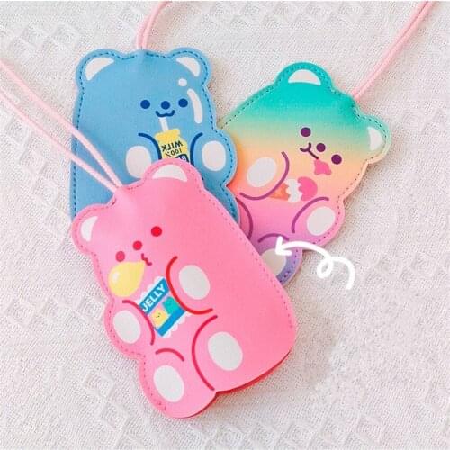 Milkjoy Cute Bear Keychain Holder Cartoon Print Leather Smart Key Case Car Key Organizer Pouch Bag For Girls