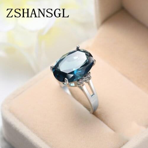 Fashion Women Jewelry Oval Dazzling Blue CZ Crystal Silver color Rings Size 6-10 Femme Jewelry Anillos Wholesale